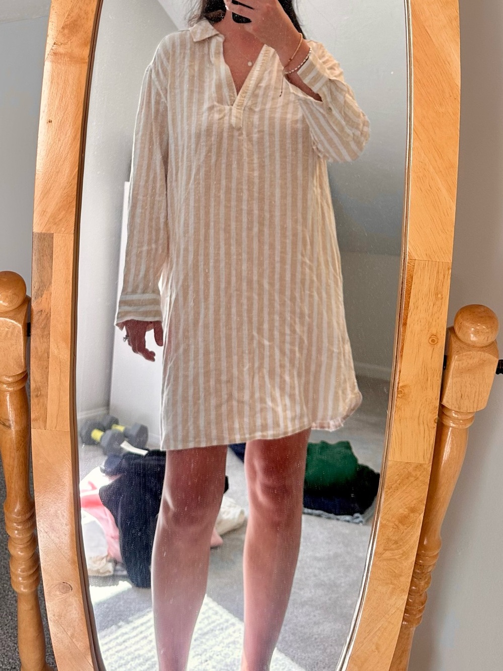 Target Beige & White Striped V-Neck Tunic Dress